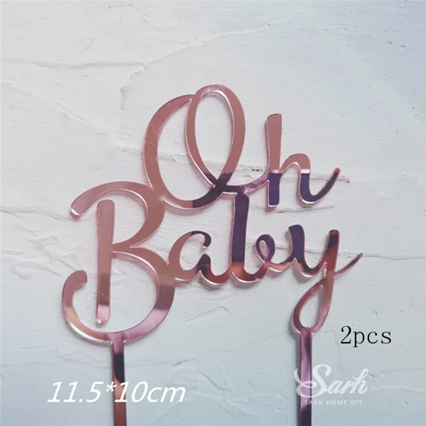 Цвет: розовый, золотистый; акриловая «One» "с надписью Oh Baby" Топпер для торта «С Днем Рождения» Свадебные вечерние украшения десерт для выпечки, очаровательные Подарки для женщин - Цвет: 2pcs