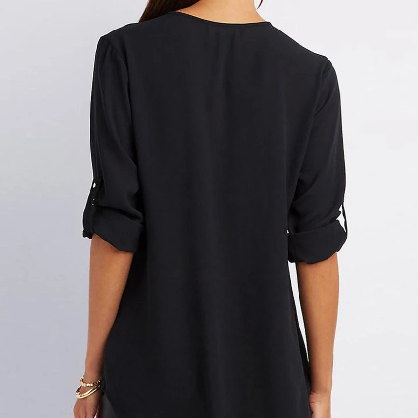 

Women Blouse Shirt 2020 Autumn Casual V-neck Chiffon Blouse Female Shirts Top Long Sleeve Ladies Solid Blouses