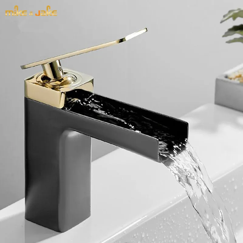 

Водопад золотистый и черный бассейна муфта смесителя крана латунь ванная комната Золото кран с одной ручкой водопроводной воды черный раковина кран для холодной и горячей воды, водопроводной воды