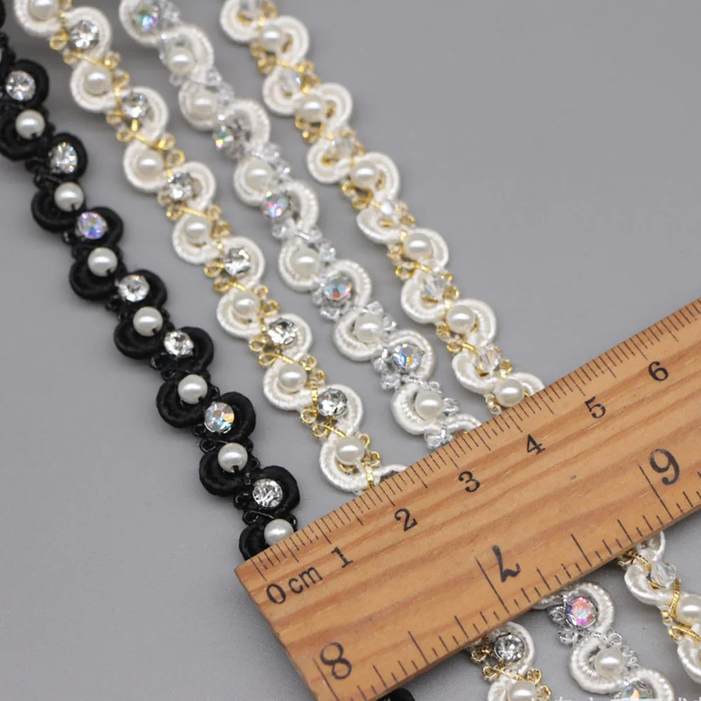 1 см * ярд стразы жемчужные кружевные отделки для одежды ручная работа и ленты DIY