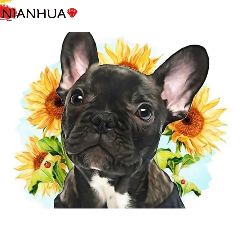 Алмазная мозаика животное собака мопса мультфильм Подсолнух 5D роспись искусство
