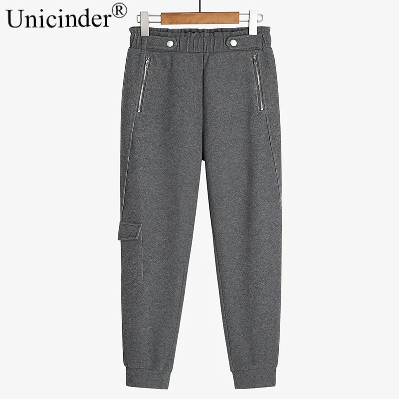 

Unicinder 2021 Cotton Full Length Womens Loose Pants Elastic Waist Solid Sweatpants Women Harem Pants #K6017