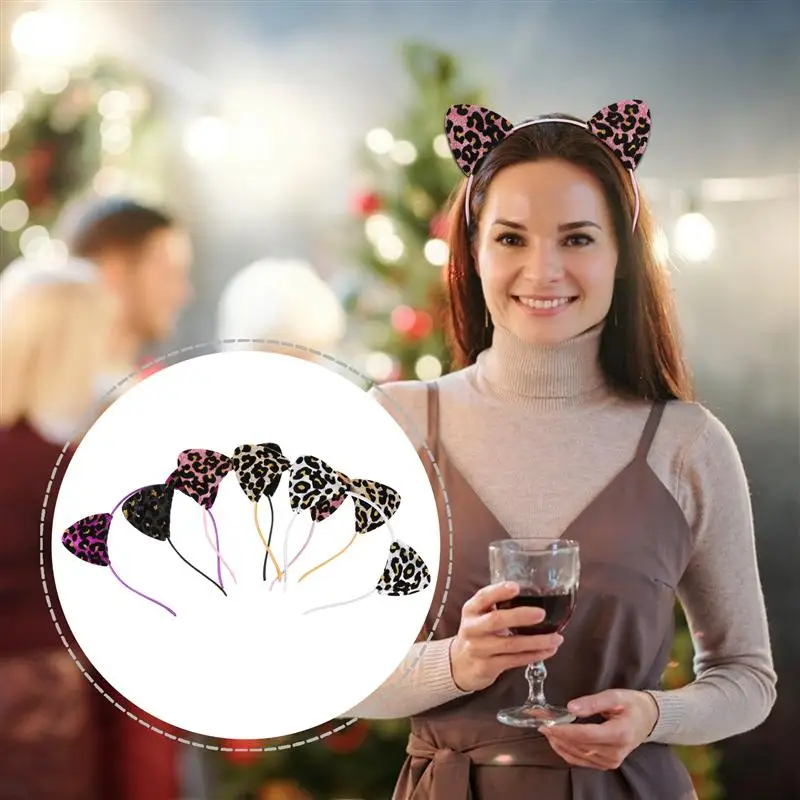 

5 Pcs Leopard Print Glitter Party Hair Accessories Headband Hairbands Hair Hoops