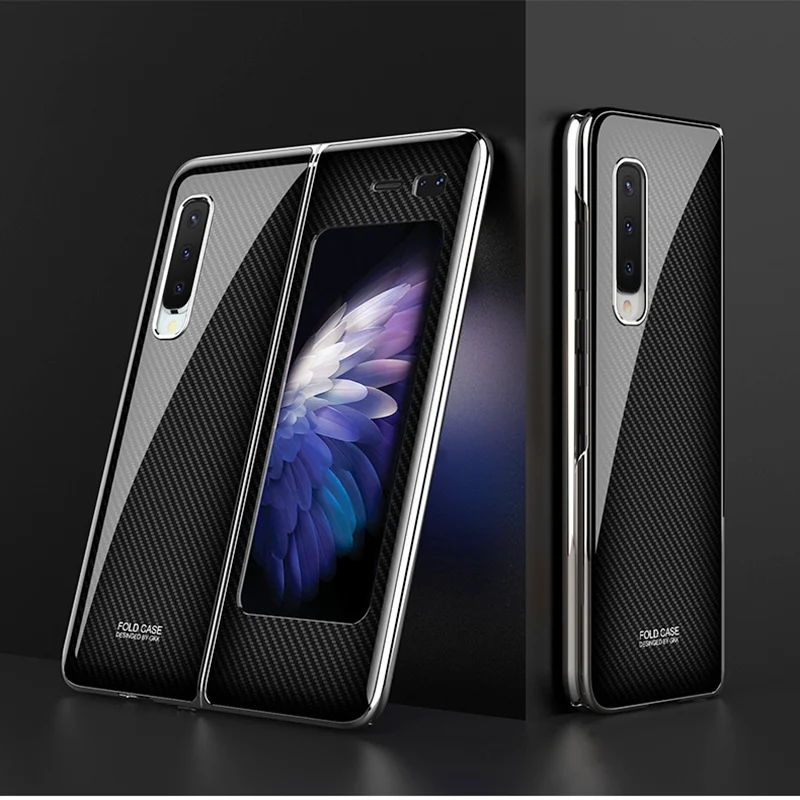 

Woven Pattern Tempered Glass Hard Case for Samsung galaxy fold 5G Phone Case Luxury Plating Frame Hard Glass Plastic Back Cover