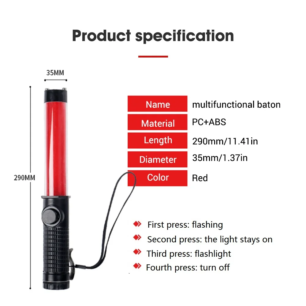 

KKmoon 29cm/11.41in LED Red Traffic Baton Warning Light with Whistle Window Breaker Flashlight Lanyard for Traffic Guard