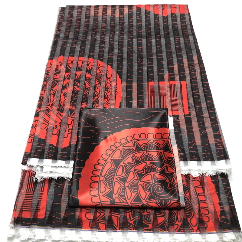 High Quality Organza Silk Fabric 4yards+2 yards ribbon silk fabric 2022 digital silk fabric african print