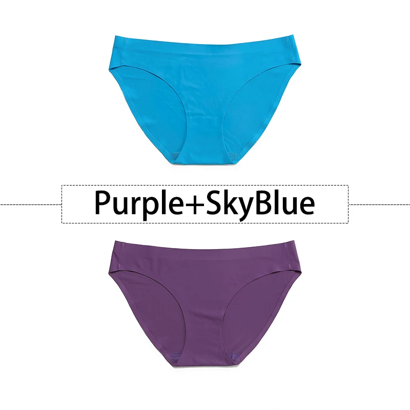 Purple-SkyBlue 2 шт./партия, открытый Шелковый бесшовный трусики для женщин, нижнее белье сексуальные плавки, цельное нижнее белье с открытой спиной и низкой посадкой, женское XS-L, большие размеры США - Цвет: Purple-SkyBlue