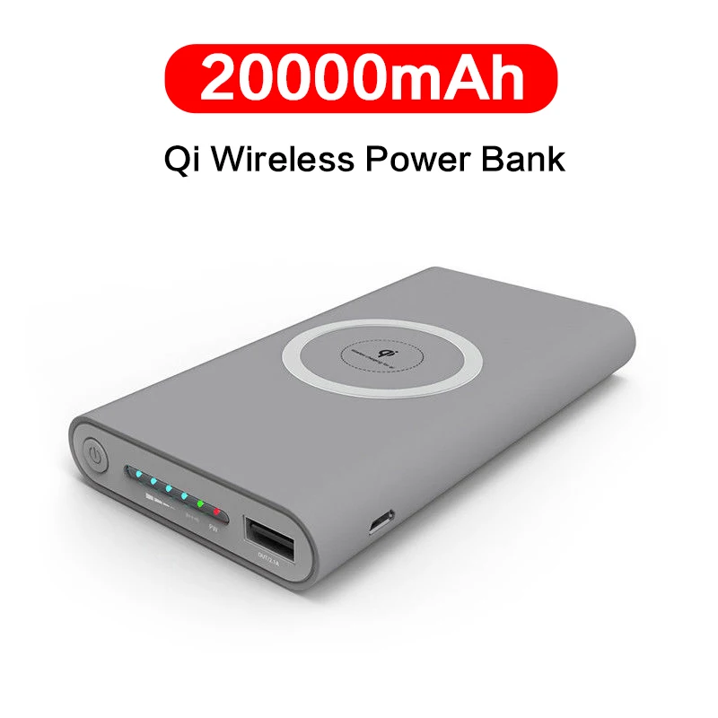 Беспроводное зарядное устройство Qi 20000 мАч внешний аккумулятор Беспроводная