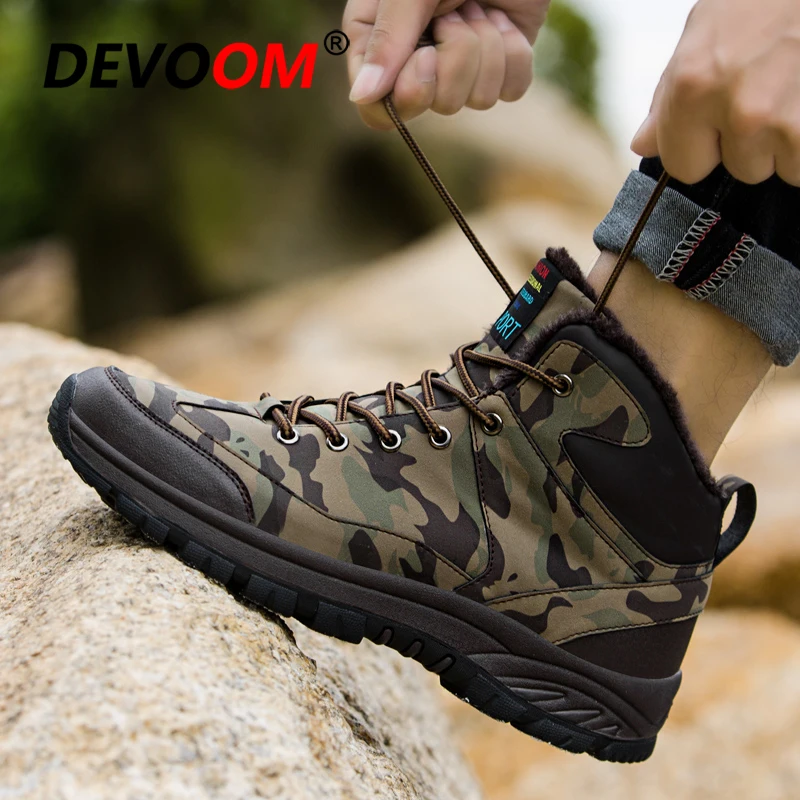 Зимние походные ботинки для улицы мужские теплые плюшевые камуфляжные до
