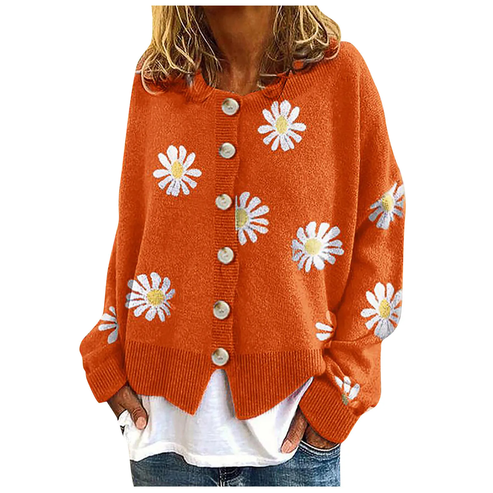 

Zoulv 2021 Fashion Women Casual Floral Printed Long Sleeve Knitted Cardigan Sweaterdames Vesten Lange Printing Sweaters