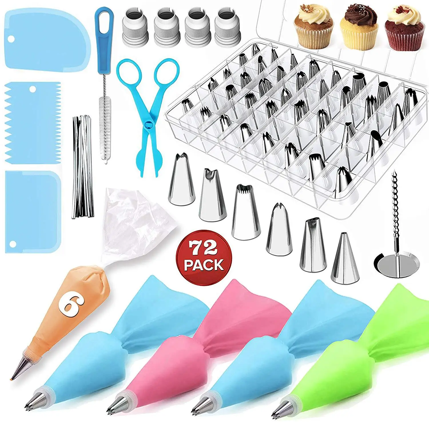 

72Pcs/Set Pastry Nozzles/Converter Pastry Bag Confectionery Nozzle Stainless Cream Baking Tools Decorating Tip Sets