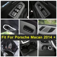 carbon fiber look front upper roof reading lamps cup holder cover trim fit for porsche macan 2014 2020 abs auto products