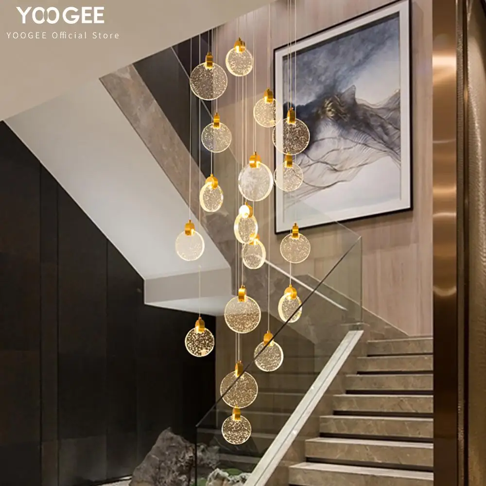 Arañas LED moderna para escaleras, lámpara para colgar en el interior, decoración del hogar, Isla, sala de estar, cocina, candelabro largo de cristal, accesorios de lujo