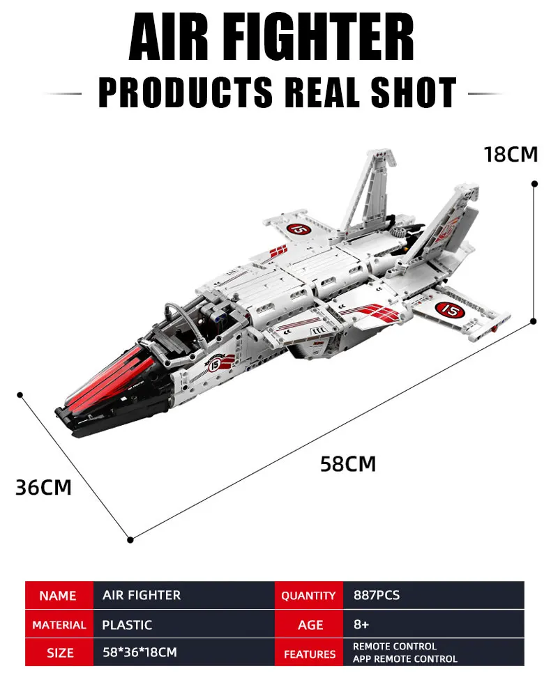 

MOULD KING The APP Motorized Air Fighter toys model Building bricks blocks Remote control Plane Toys Kids Toys Birthday Gifts