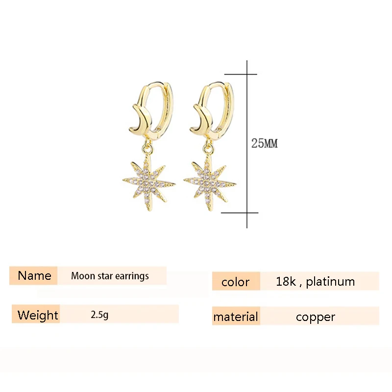 

SIPENGJEL Fashion Cubic Zircon Cute Exquisite Star Earrings Korean Style Moon Shaped Hoop Earrings For Women Jewelry 2021