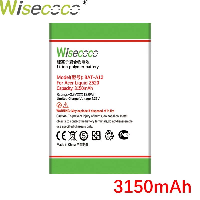WISECOCO 3150mAh BAT-A12 батарея для Acer Liquid Z520 мобильный телефон igh Качество + номер