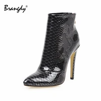 brangdy women pumps high quality ankle boots pu leather scales women high heels shoes pointed toe women thin heels shoes zipper
