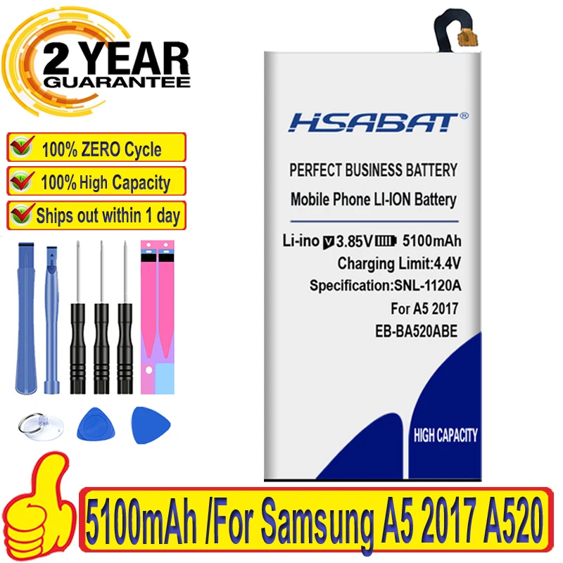 HSABAT 100% новый топовый бренд 5100 мАч аккумулятор для Samsung A5 2017