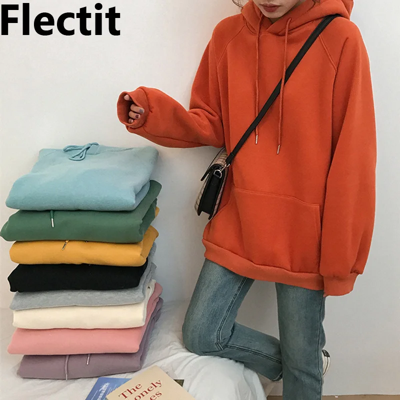 

Woman Oversized Hoodie Front Pouch Pocket Thick Fleece Sweatshirt Pastel Color Basic Hoodies & Sweatshirts /