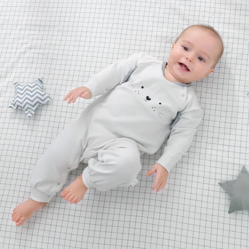 

Детская одежда для новорожденных, всесезонный мягкий хлопковый комбинезон с длинным рукавом, базовая Пижама для младенцев, комбинезон для ...