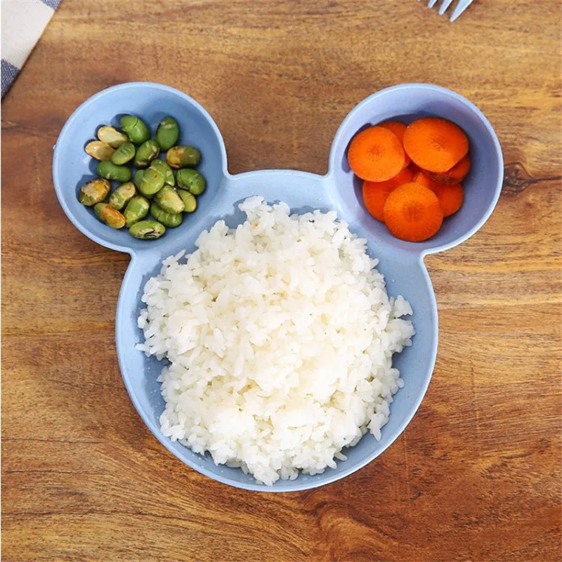 2PCS/Set Children Baby Cartoon Mouse Mickey Bowl Dishes Plate Infant Rice Feeding Bowls Plastic Snack Plate Tableware Lunch Box