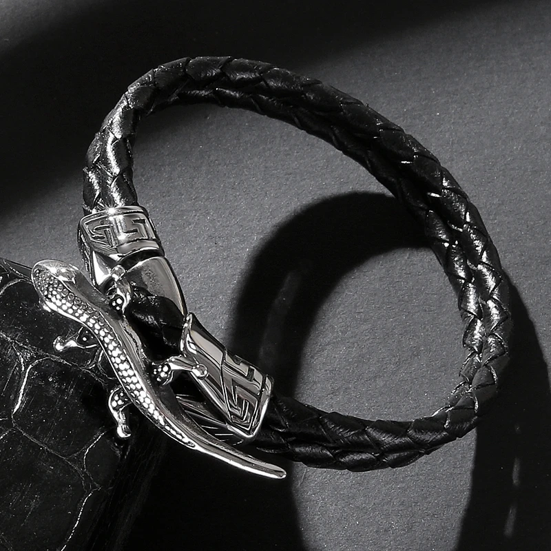 Мужские браслеты ювелирные изделия черный двойной слой кожа Нержавеющая сталь