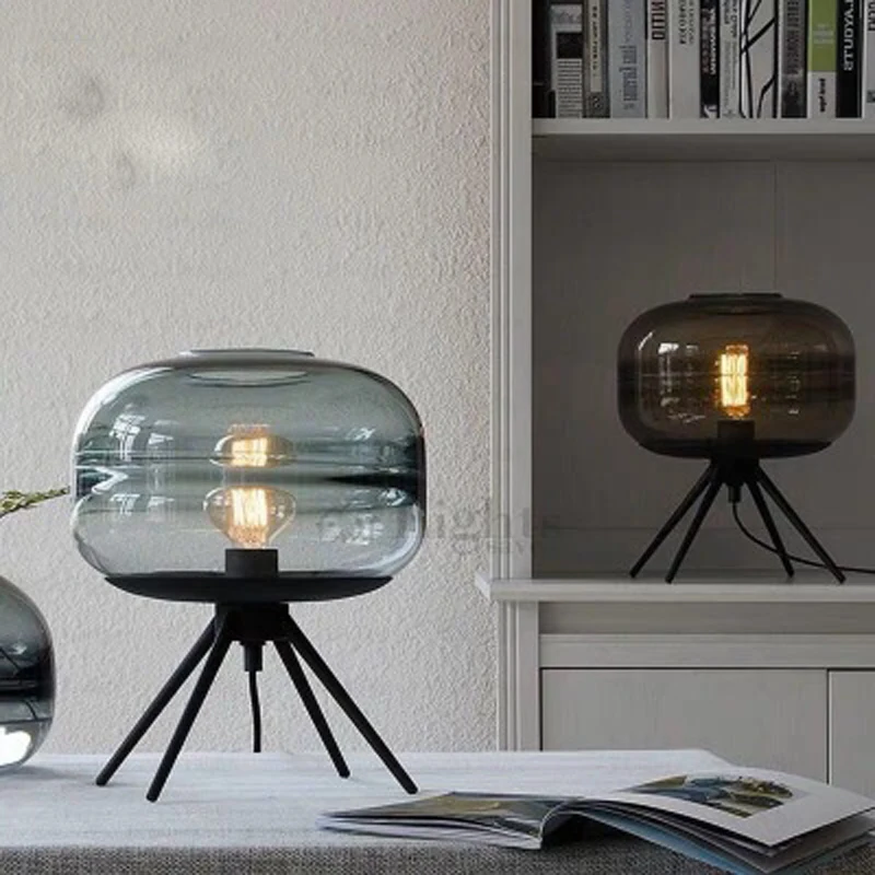 

Nordic glass table lamp living room decoration table lamp bed head modern simple personality UFO bedroom style table lamp