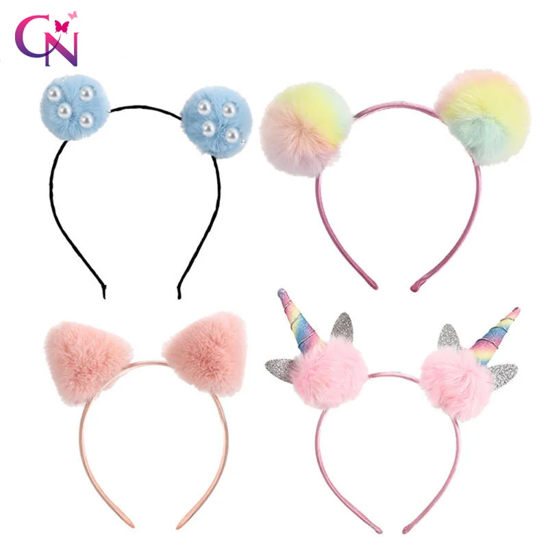 Милые однотонные повязки для волос CN девочек детские разноцветные пушистые на