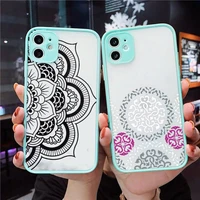 mandala lace flower phone case for iphone 13 12 11 mini pro xr xs max 7 8 plus x matte transparent blue back cover