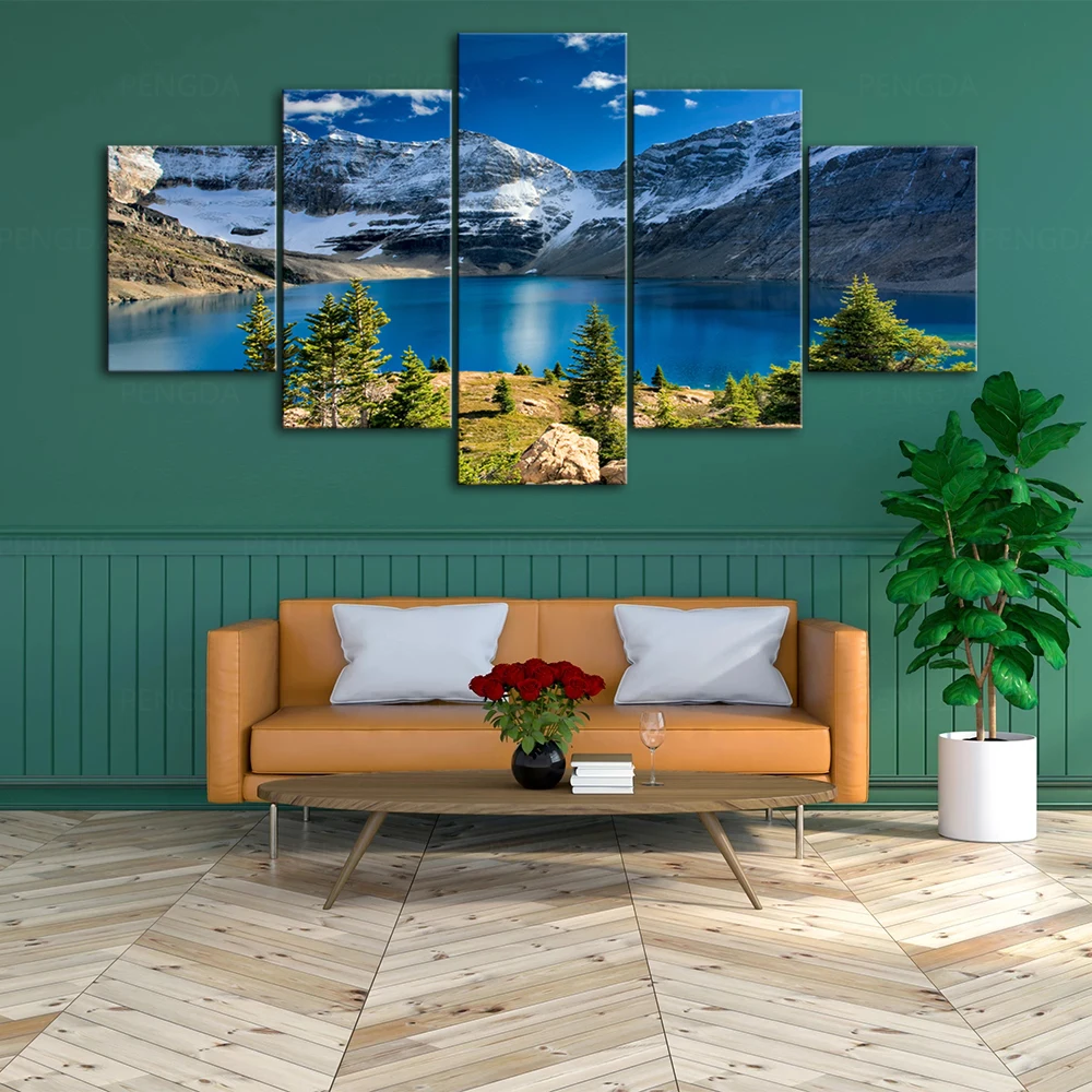 5 панелей Настенная картина Снежная гора холст живопись HD принты стандартный