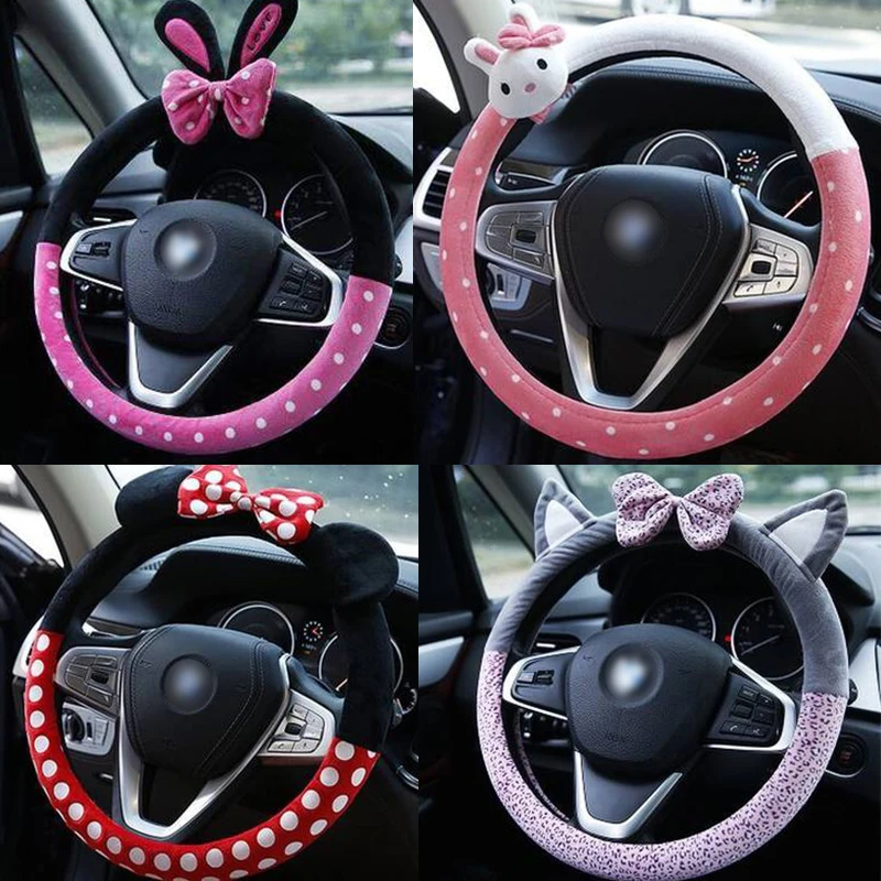 

Plush Cartoon Steering Wheel Cover Cartoon Rabbit Cat Auto Fur Steering Wheel Covers Interior Car Accessories For Women Girls