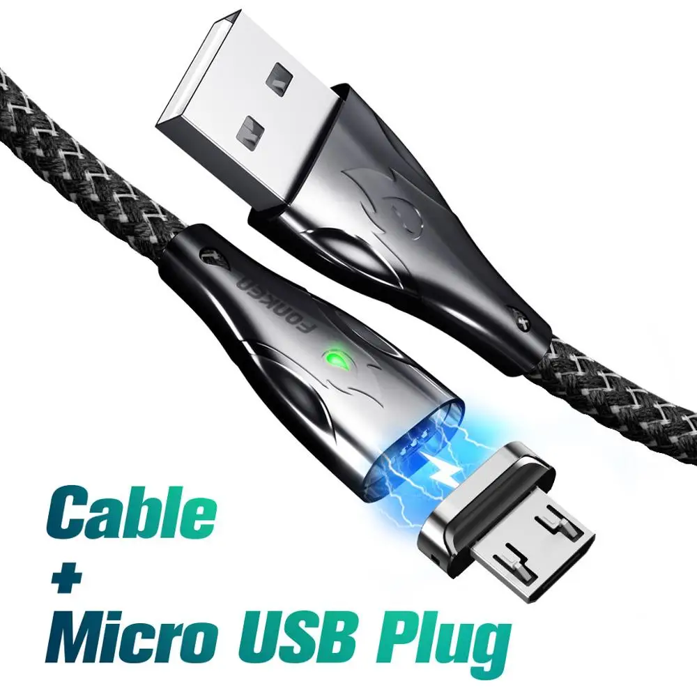 Micro USB Grey Cable FONKEN Тип C Магнитный кабель Магнит Micro USB телефонный кабель из цинкового сплава, цинковый сплав 5A Быстрая зарядка для телефона шнур 1m 2m Тип-C кабель данных - Цвет: Micro USB Grey Cable