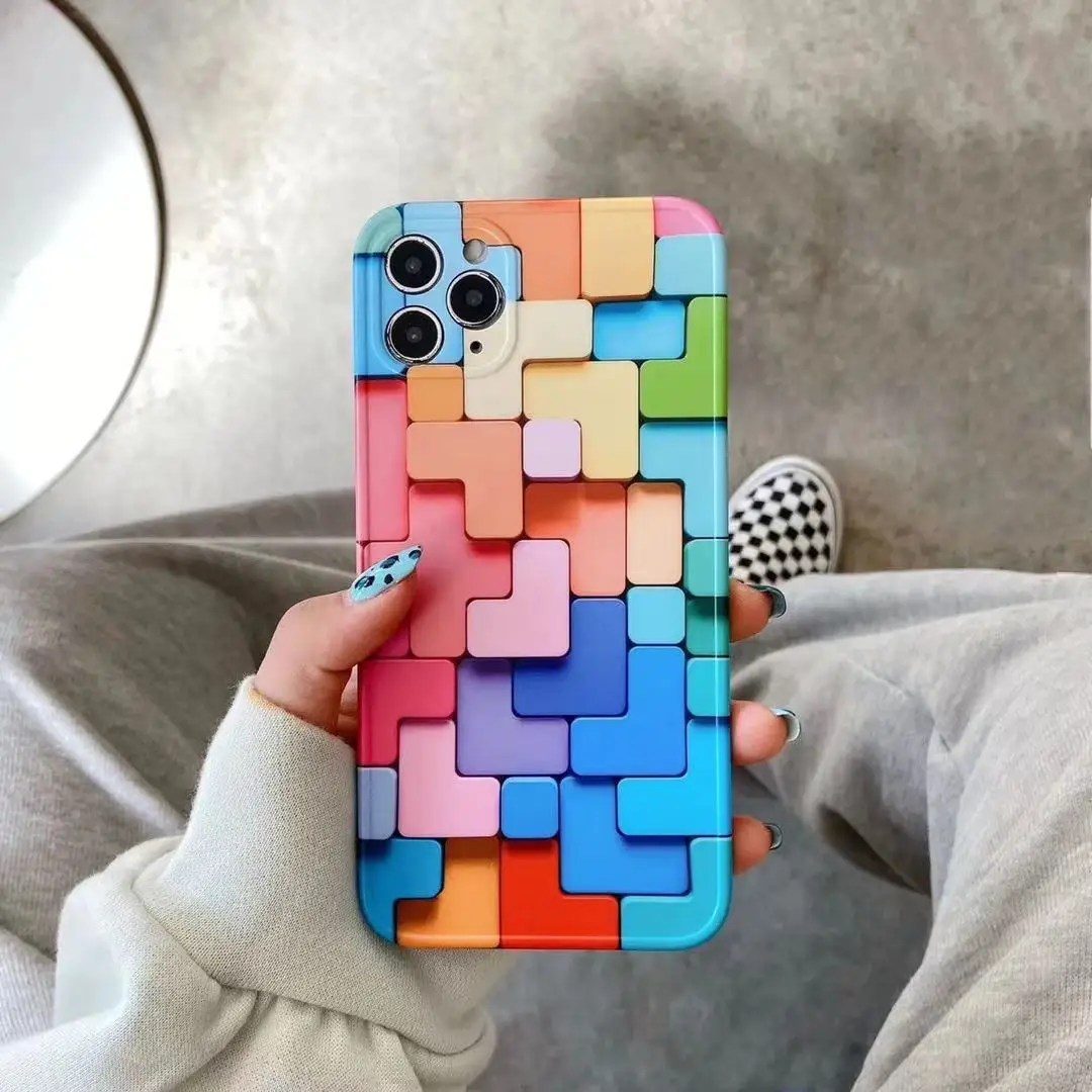 Милый квадратный чехол для телефона с тетрис Apple iPhone 12 11 Pro Max XR XS 7 8 Plus