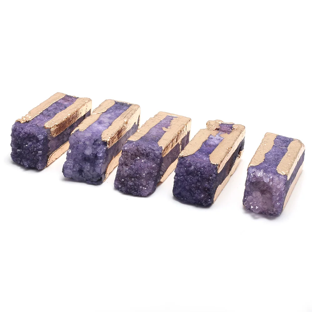 

New Fashion Natural Stone Crystal Pendant Rectangle Amethysts Pendants For Jewelry Making Charm DIY Necklace Gift Size 14x40mm