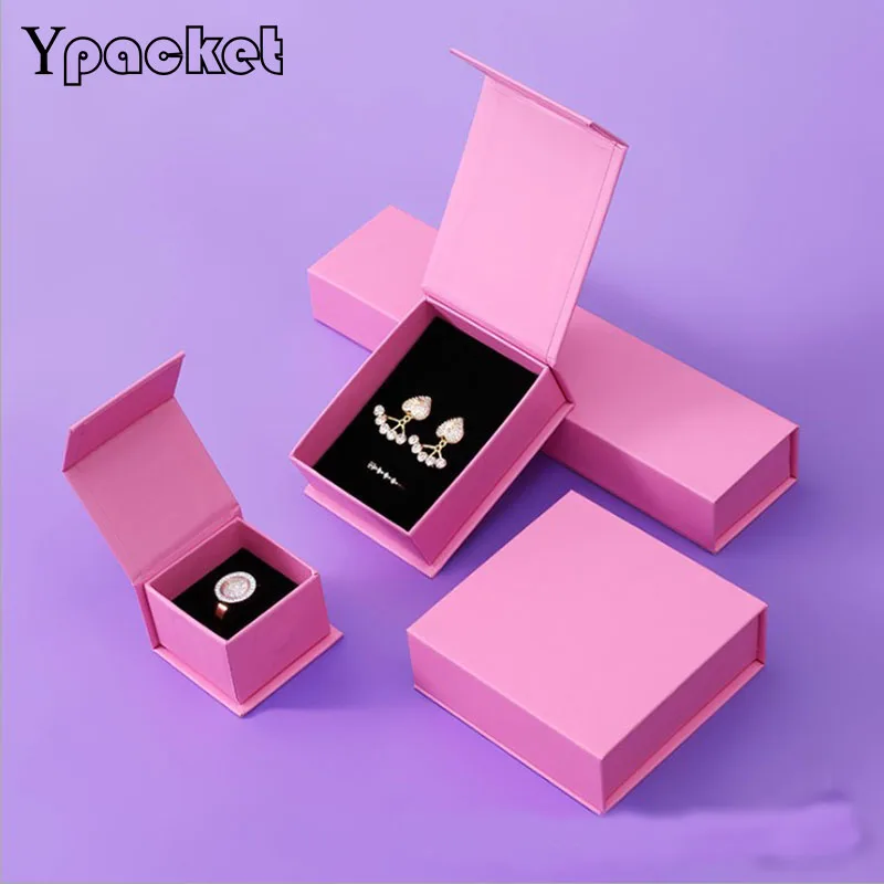 

4Size Square Jewelry Organizer Box Pink Engagement Ring For Earrings Necklace Bracelet Display Magnetic Gift Box 40pcs/Lot