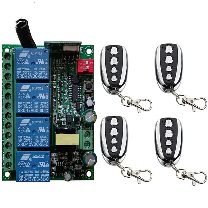 

AC110V 220V 230V 4CH 4 CH 4 Channel 10A Relay RF Wireless Remote Control Switch System 315 MHz 433 MHz Transmitter And Receiver