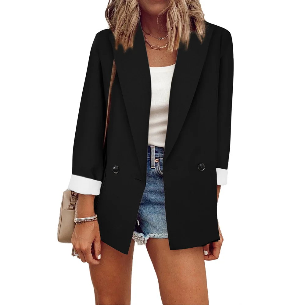 

Womens Casual Blazer Jacket Solid Color Notched Lapel Pockets Button Long Sleeve Work Office Blazer Jacket
