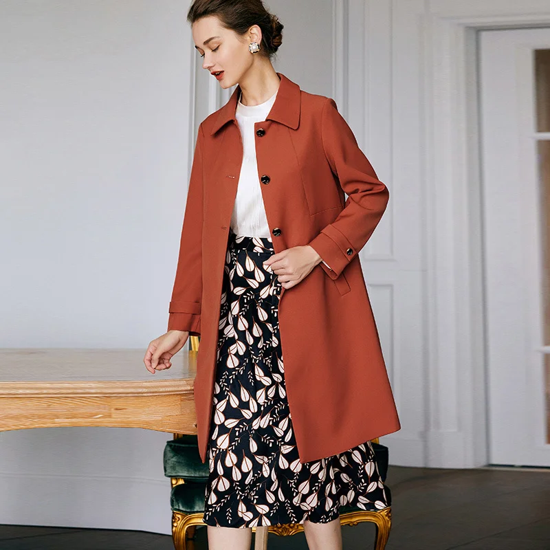 

SHZQ желто-коричневая ветровка для женщин, новинка 2021, Осеннее однобортное пальто средней и длинной длины, женское тонкое пальто в Корейском с...