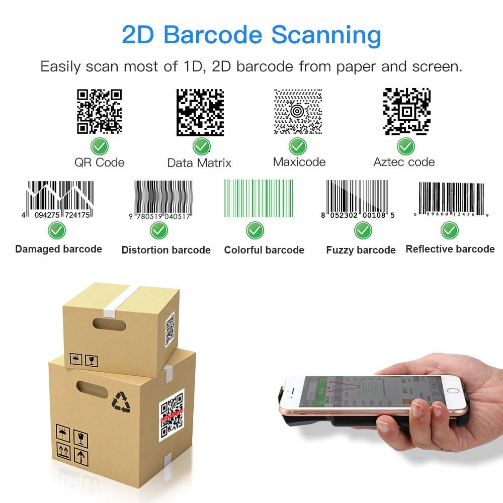 eyoyo 2d back clip bluetooth barcode scanner phone work portable barcode reader data matrix 1d 2d qr scanner android ios system free global shipping