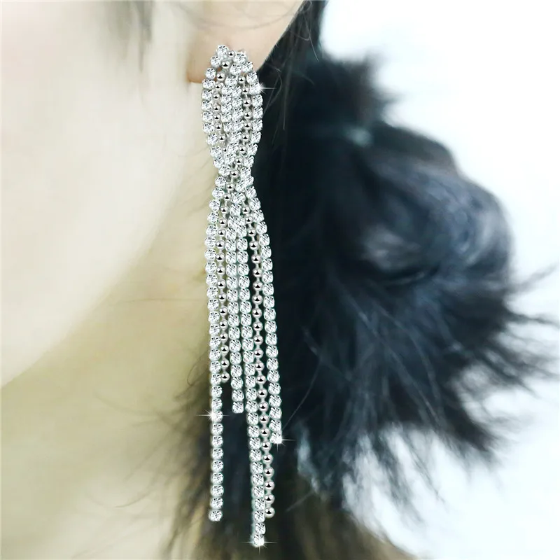 Lancharmed кристалл Длинная кисточка массивные серьги подарок модные с кисточками со