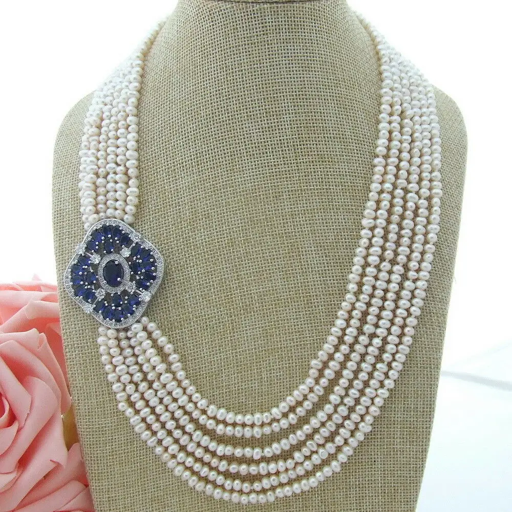 Ручной работы натуральный 6 прядей белый жемчуг ожерелье микро-инкрустация