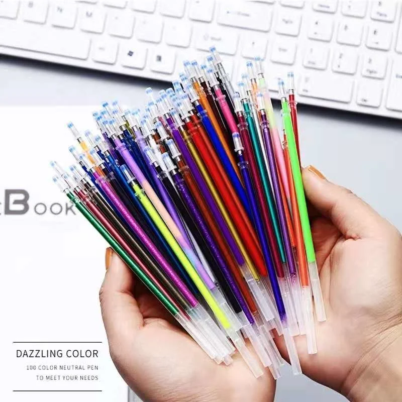 

100 pcs/Set 100 Colors Gel Pen Refill Rod Multi Flash Colored Painting Gel Ink Pens Refills for Painting Graffiti Stationery