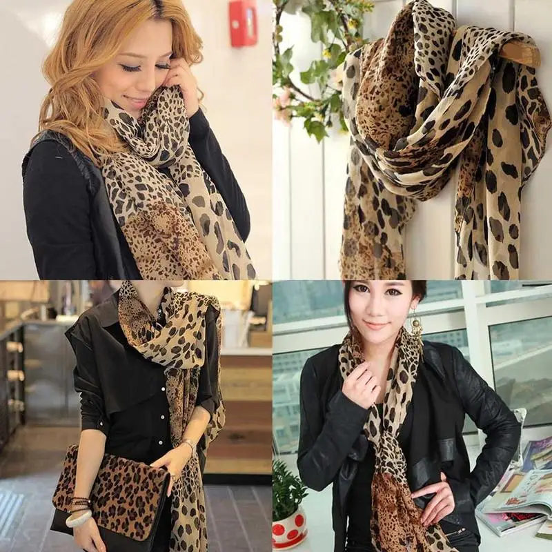 

2021 New Fashion Noble Leopard Scarf Women's Soft Wrap ScarfScarves Female Pashmina Silk Chiffon Shawl Animal Scarves Wrap
