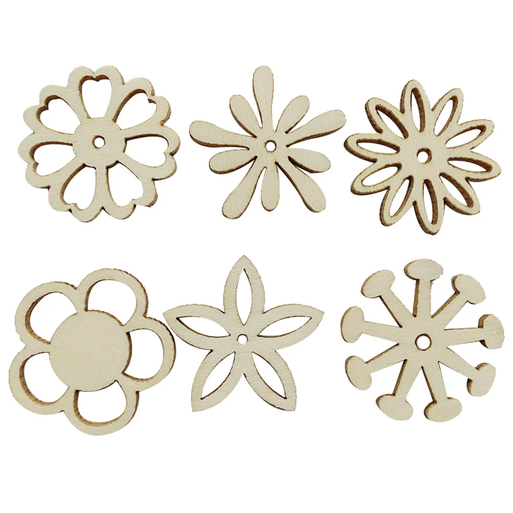 

50pcs Assorted Flower Patterns Cutouts Hollow out Wooden Pieces Craft Embellishments Wood Ornament Manual Accessories for DIY