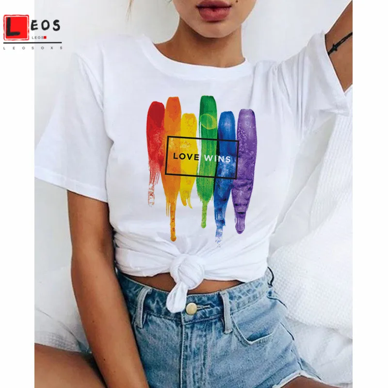 Футболка женская с радужным принтом Свободный Топ коротким рукавом для молодых