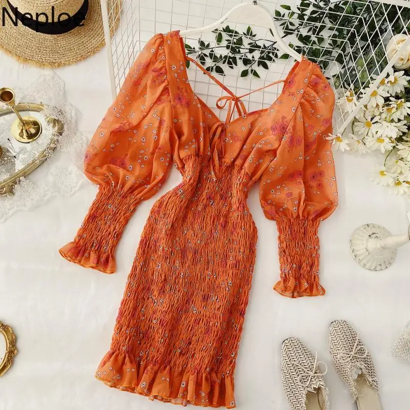 Женское платье в стиле ретро Neploe с высокой талией и принтом хип-хоп v-образным