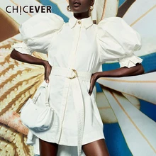 Женское платье с поясом CHICEVER белое винтажное отложным