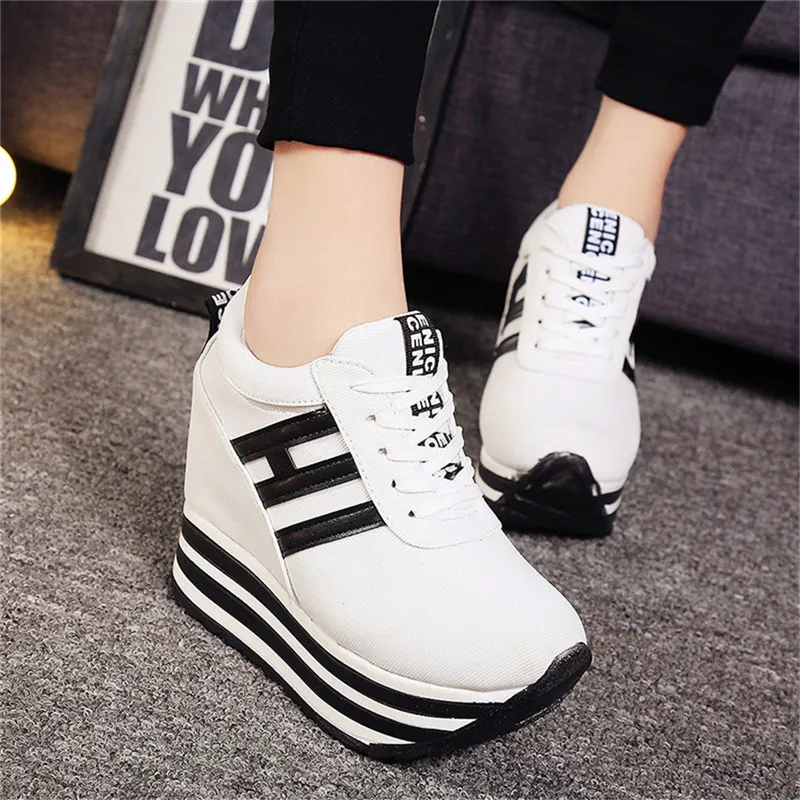 

High Flat Platform 9cm Height Increasing Casual Shoes Woman 2021 Spring New Hidden Wedge Sneakers Female Vulcanize Shoes