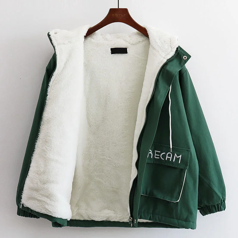 

Cotton Thickened Women's Jacket Harajuku Korean Loose Student Work Clothes 2021 Winter Warm Hooded Outerwear Coat