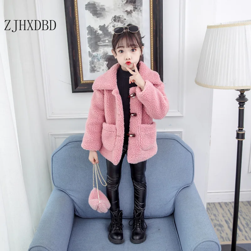 2020 Winter Girls Wool Jackets Turn-down Collar Horn Button Kids Baby Girl Coats Infant Outerwear Outfits Children Clothes | Детская